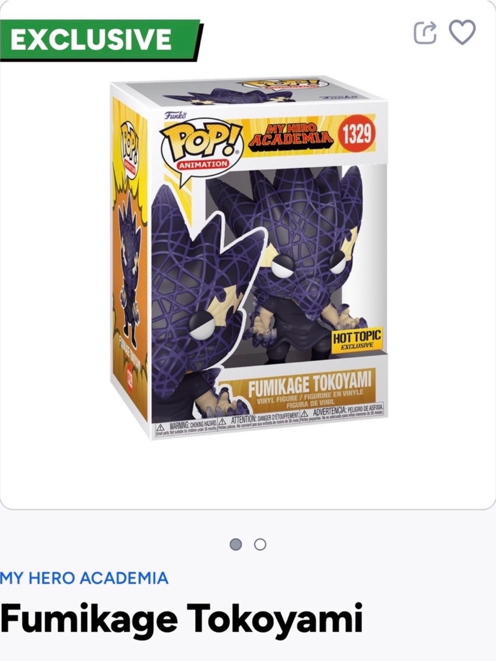 Funko Pop! My Hero Academia Fumikage Tokoyami Vinyl Figure - Purple- 1329